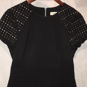 Calvin Klein Black Sheath Dress Metal Studded Shoulders Full Back Zipper | 6